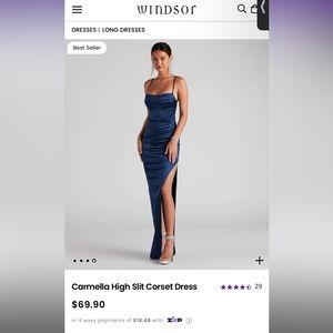 Navy Satin Windsor Carmella High Slit Corset Dress